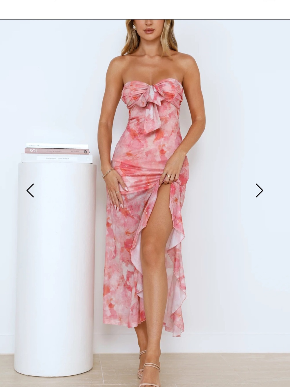 Hello Molly Strapless Pink Tie-Front Maxi Dress